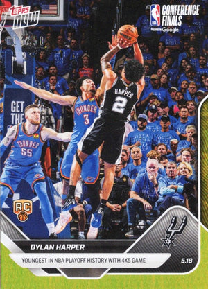 2025 Topps Now Dylan Harper #314 Gold Foil /50 Youngest in NBA Playoff History with 4x5 Game San Antonio Spurs Rookie RC Basketball Card