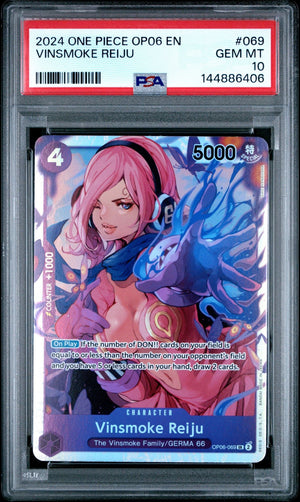 Graded 2024 One Piece EN Vinsmoke Reiju #069 OP06 Wings of the Captain Trading Card Game PSA 10 Gem Mint