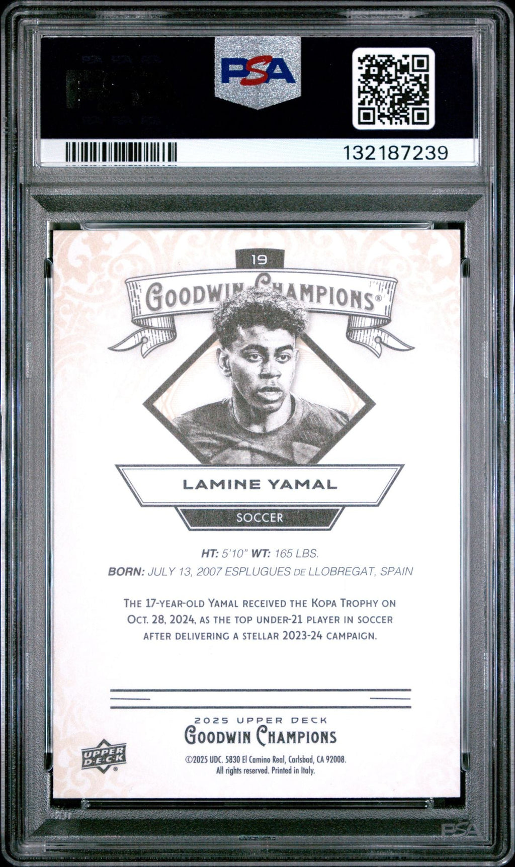 Graded 2025 Upper Deck UD Goodwin Champions Lamine Yamal #19 Soccer Card PSA 10 Gem Mint