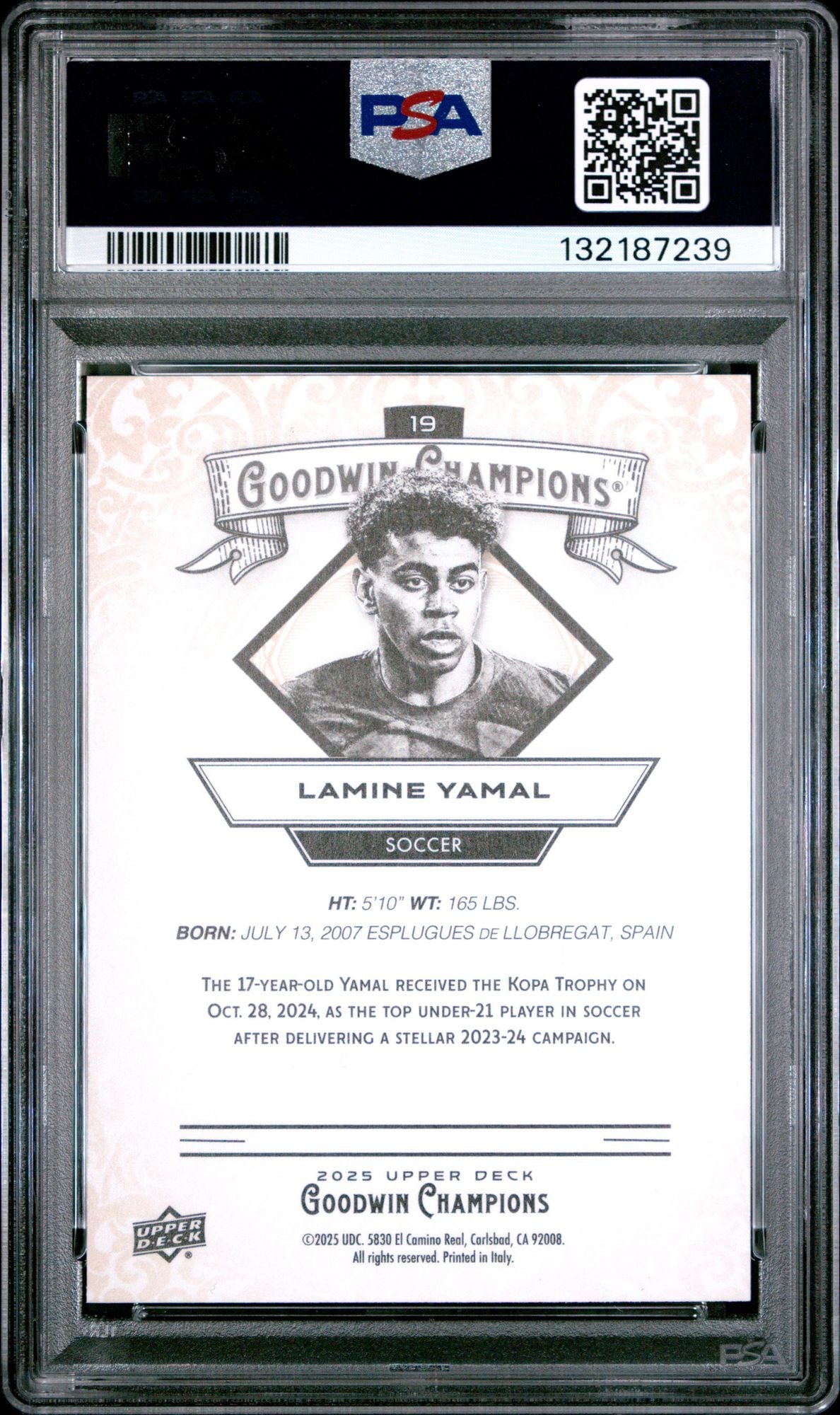 Graded 2025 Upper Deck UD Goodwin Champions Lamine Yamal #19 Soccer Card PSA 10 Gem Mint