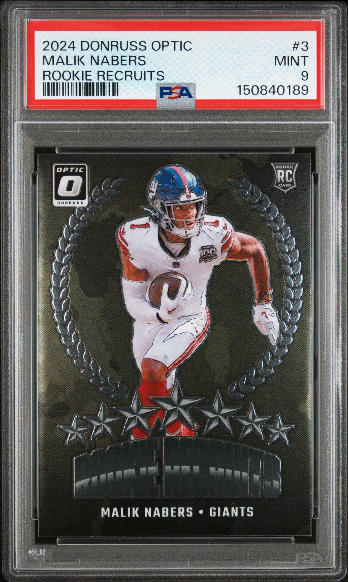 Graded 2024 Donruss Optic Malik Nabers #3 Rookie Recruits Rookie RC Football Card PSA 9 Mint