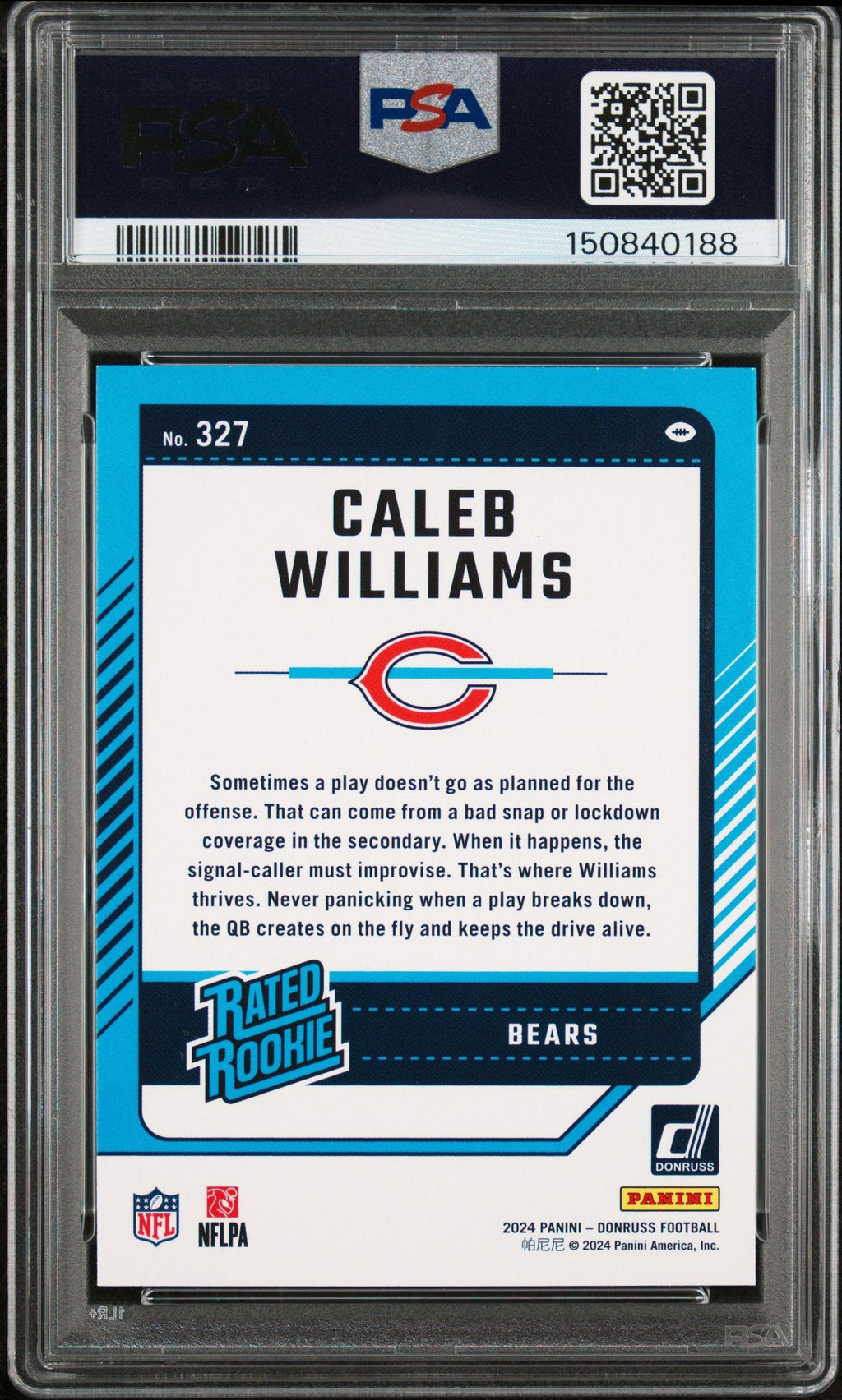 Graded 2024 Donruss Caleb Williams #327 Rookie RC Football Card PSA 9 Mint
