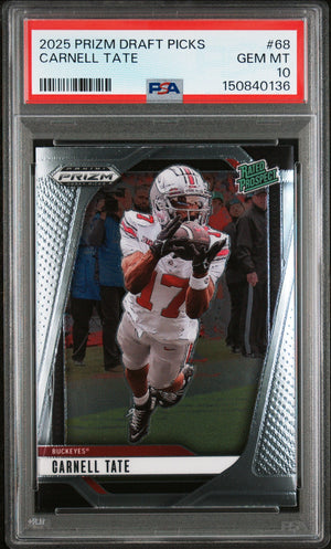 Graded 2025 Panini Prizm Draft Picks Carnell Tate #68 Rookie RC Football Card PSA 10 Gem Mint
