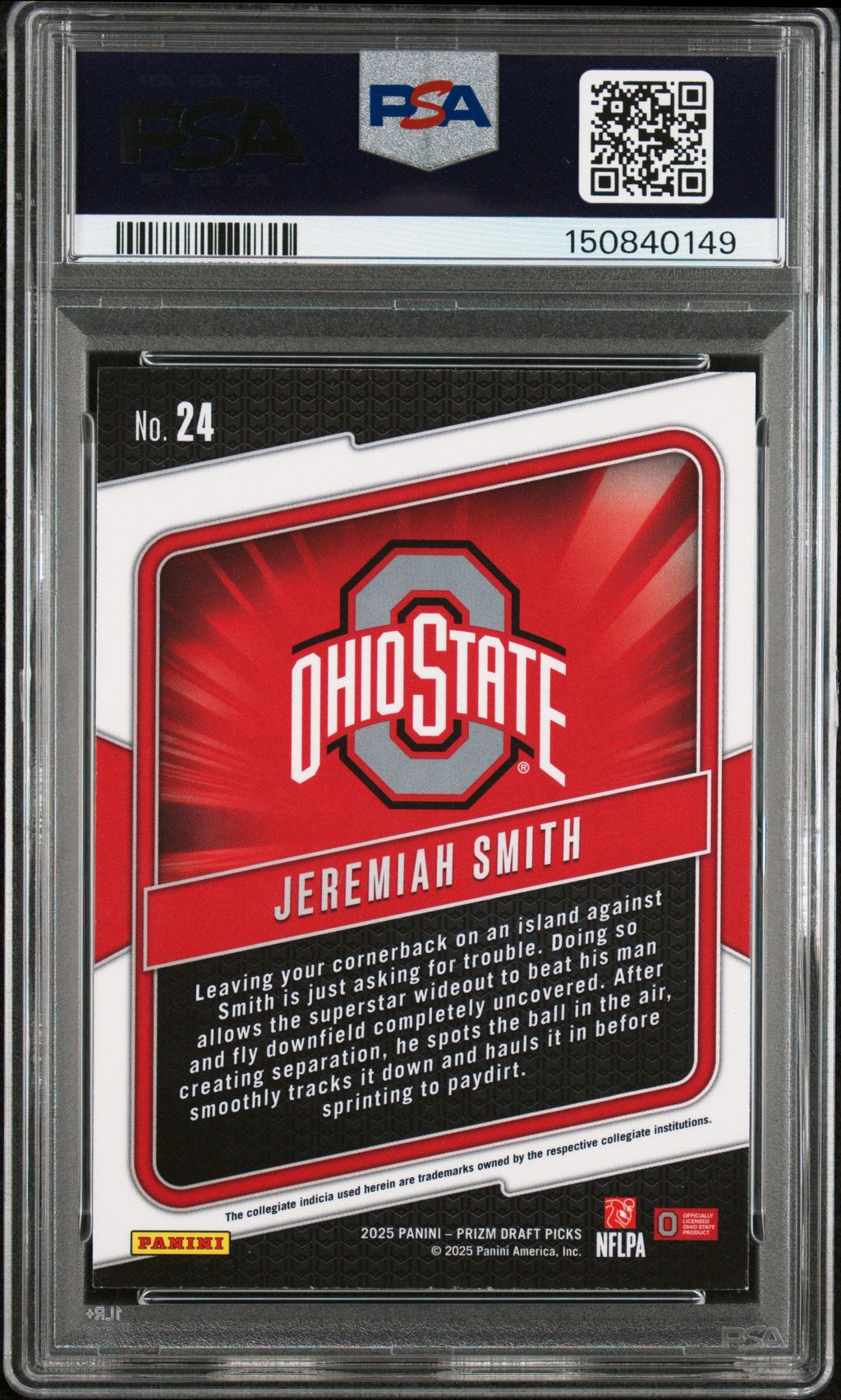Graded 2025 Panini Prizm Draft Picks Jeremiah Smith #24 Hype Rookie RC Football Card PSA 9 Mint