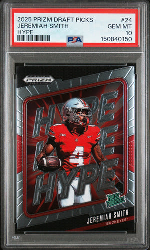 Graded 2025 Panini Prizm Draft Picks Jeremiah Smith #24 Hype Rookie RC Football Card PSA 10 Gem Mint