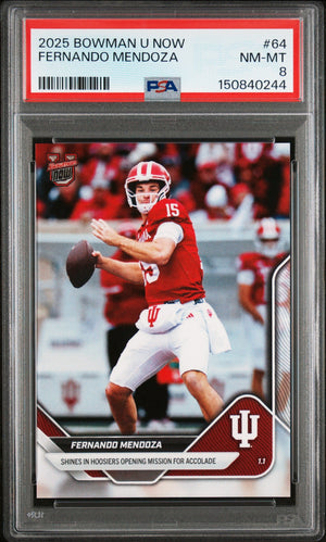 Graded 2025 Topps Bowman U Now Fernando Mendoza #64 Rookie RC Football Card PSA 8 Near Mint