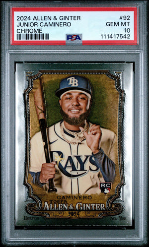 Graded 2024 Topps Allen & Ginter Junior Caminero #92 Chrome Rookie RC Baseball Card PSA 10 Gem Mint