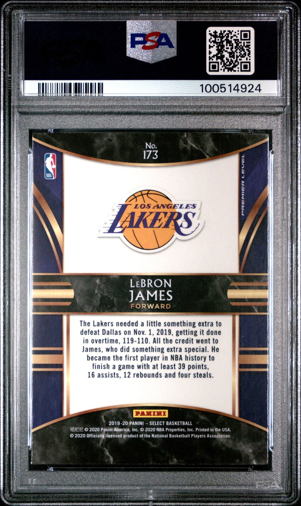 Graded 2019 Panini Select LeBron James #173 Basketball Card PSA 10 Gem Mint