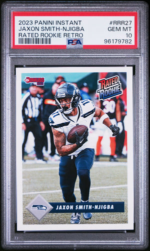 Graded 2023 Panini Instant Jaxon Smith Njigba #RRR27 Rated Rookie Retro RC Football Card PSA 10 Gem Mint