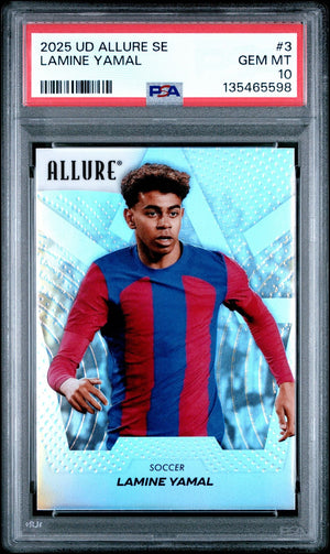 Graded 2025 Upper Deck UD Allure SE Lamine Yamal #3 Soccer Card PSA 10 Gem Mint