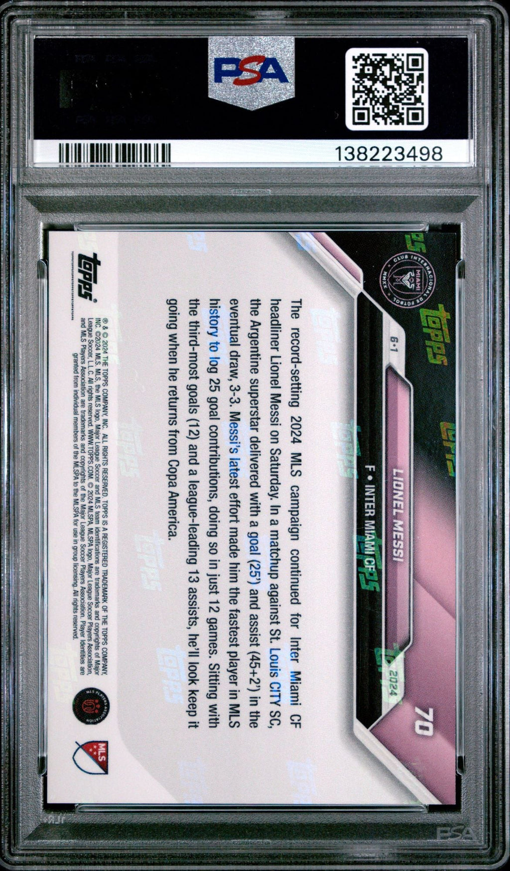 Graded 2024 Topps Now MLS Lionel Messi #70 Soccer Card PSA 10 Gem Mint