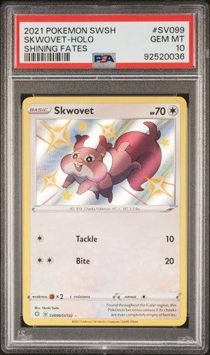 Graded 2021 Pokemon Shining Fates Skwovet #SV099 Holo SWSH Trading Card Game PSA 10 Gem Mint