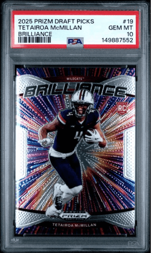 Graded 2025 Panini Prizm Draft Picks Tetairoa McMillan #19 Brilliance Rookie RC Football Card PSA 10 Gem Mint