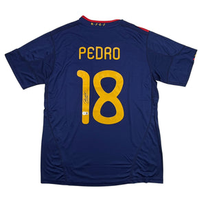 Autographed/Signed Pedro Spain Blue Soccer Futbol Jersey Beckett BAS COA