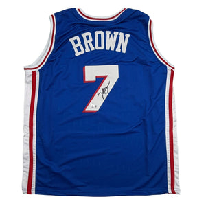 Autographed/Signed Jaylen Brown Philadelphia 76ers Blue Basketball Jersey Beckett BAS COA