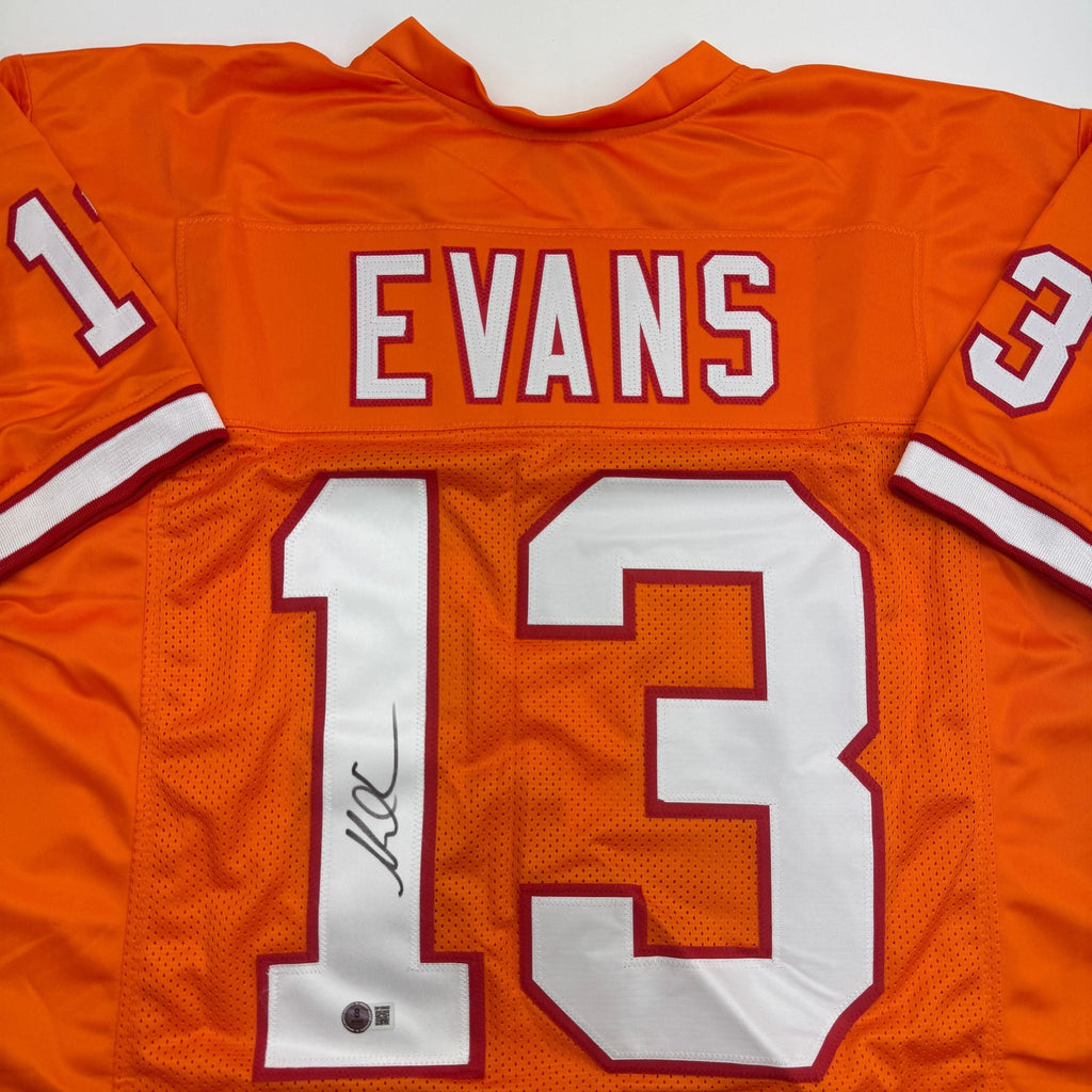 Autographed/Signed Mike Evans Tampa Bay Orange Creamsicle Football Jersey Beckett BAS COA