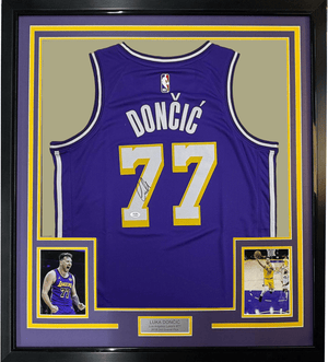 Framed Autographed/Signed Luka Doncic 35x39 Los Angeles Lakers Purple Authentic Basketball Jersey PSA/DNA COA