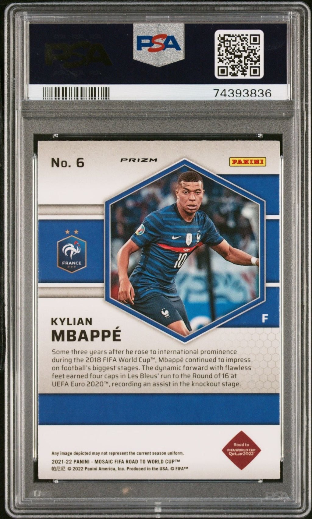 Graded 2021 Panini Mosaic Kylian Mbappe #6 Silver FIFA Road to the World Cup Soccer Card PSA 10 Gem Mint