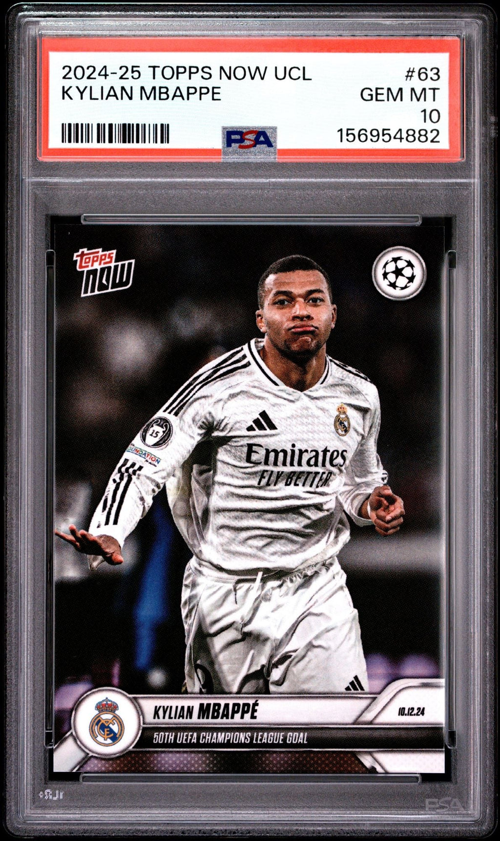 Graded 2025 Topps Now UCL Kylian Mbappe #63 UEFA Champions League 50th Goal Soccer Card PSA 10 Gem Mint