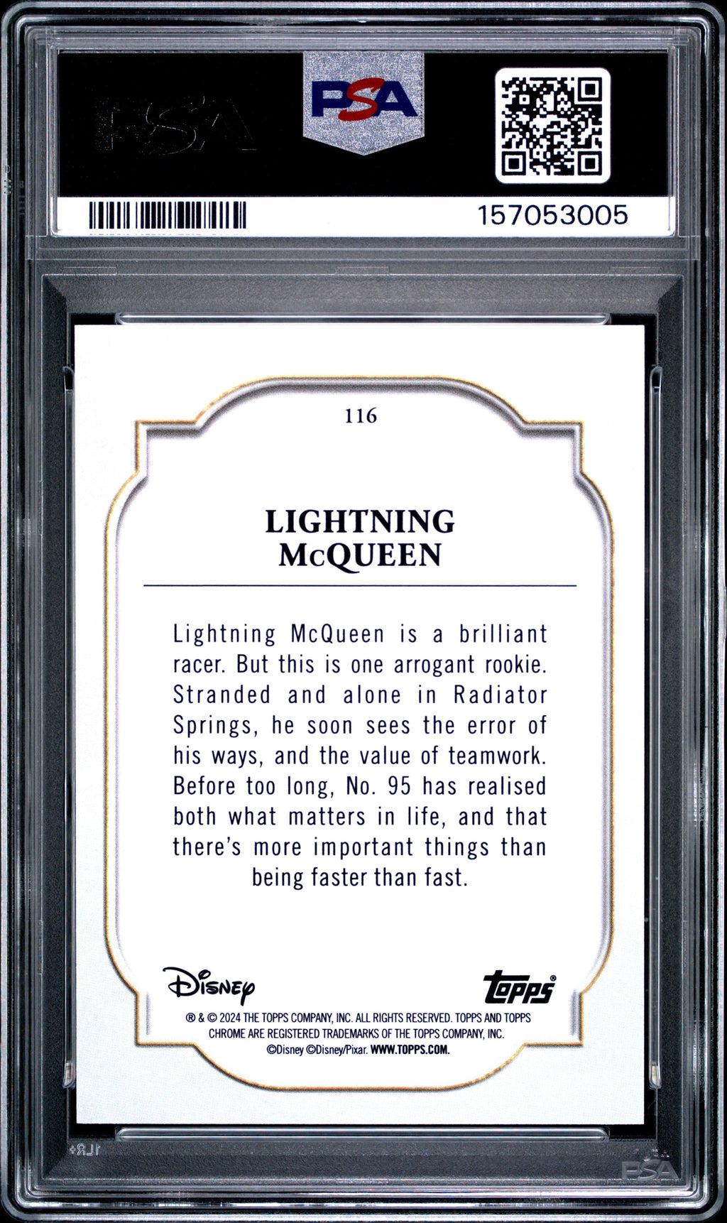 Graded 2024 Topps Chrome Disney Lightning McQueen #116 Cars Trading Card PSA 10 Gem Mint