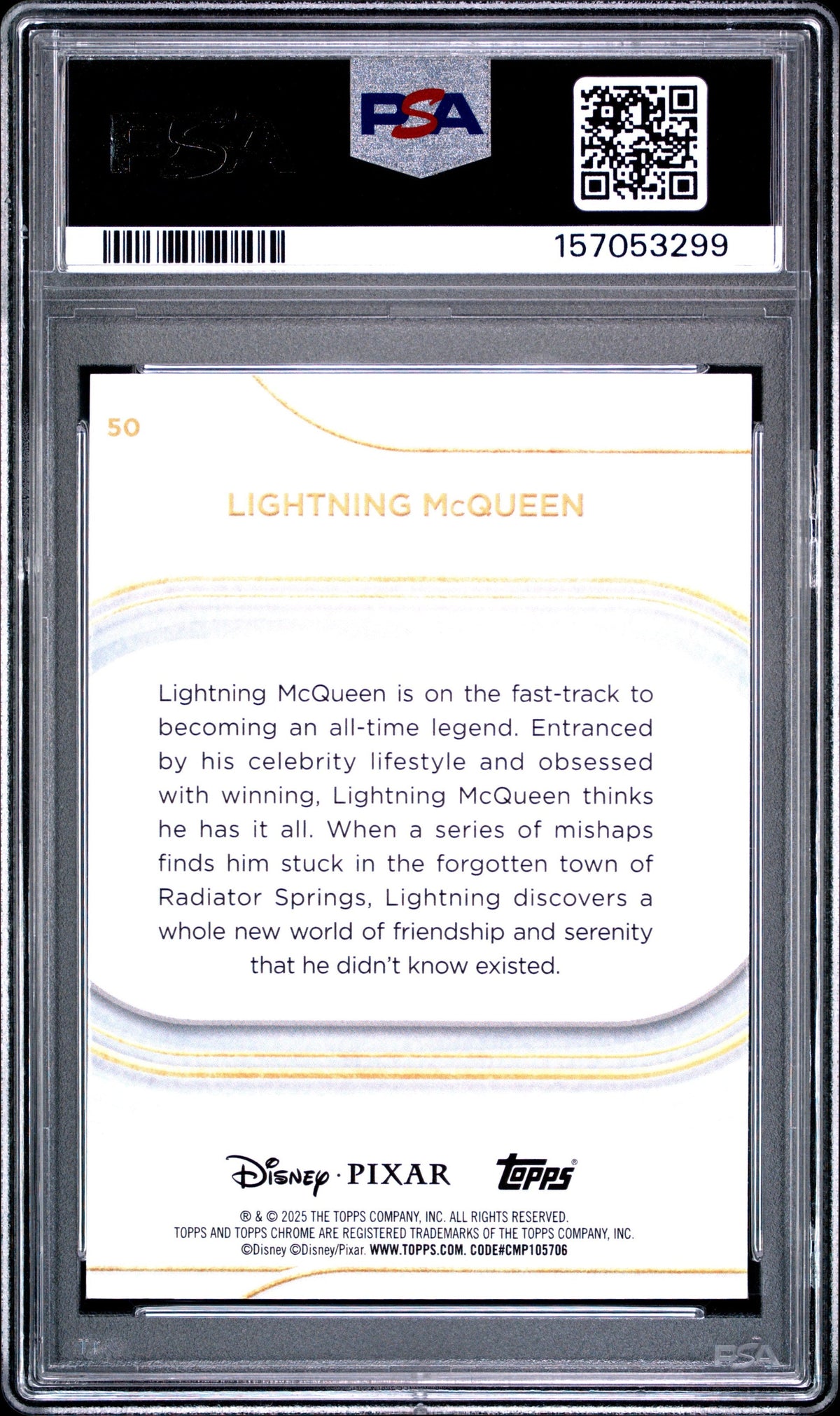 Graded 2025 Topps Chrome Disney Lightning McQueen #50 Trading Card Game PSA 10 Gem Mint