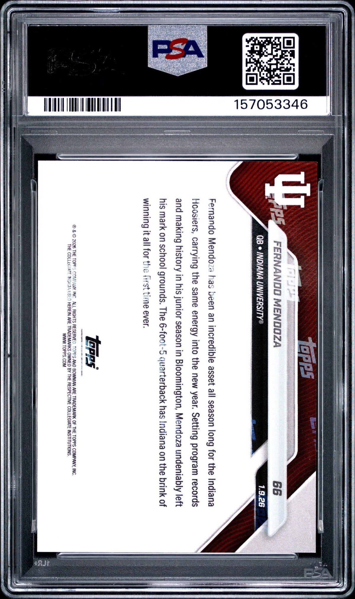 Graded 2025 Topps Bowman U Now Fernando Mendoza #66 Rookie RC Football Card PSA 8 Near Mint