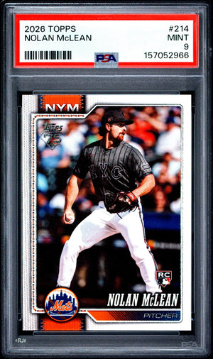 Graded 2026 Topps Nolan McLean #214 Rookie RC Baseball Card PSA 9 Mint
