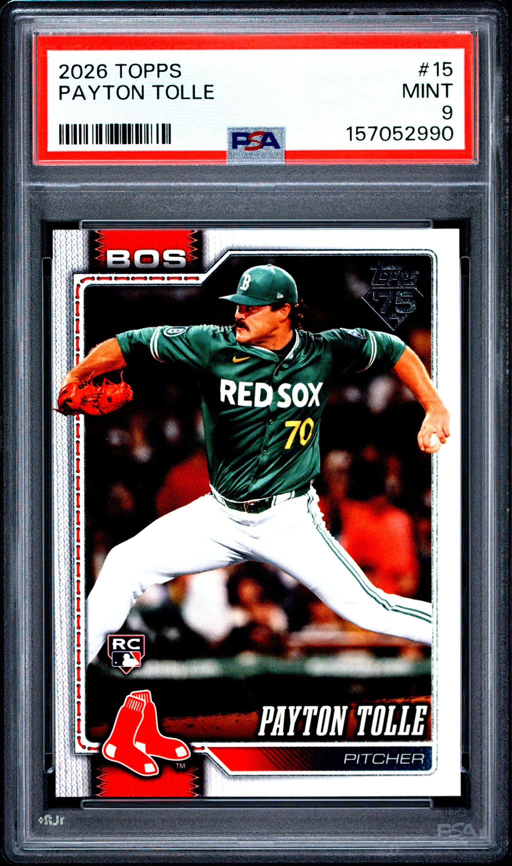 Graded 2026 Topps Payton Tolle #15 Rookie RC Baseball Card PSA 9 Mint