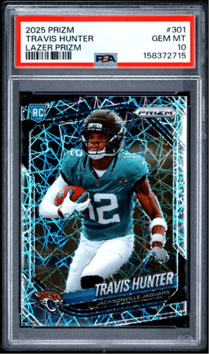 Graded 2025 Panini Prizm Travis Hunter #301 Lazer Prizm Rookie RC Football Card PSA 10 Gem Mint