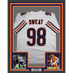 Framed Autographed/Signed Montez Sweat 35x39 Chicago White Football Jersey PSA/DNA COA