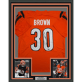 Framed Autographed/Signed Chase Brown 35x39 Cincinnati Orange Football Jersey Beckett BAS COA