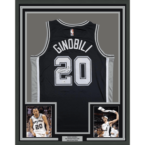 Framed Autographed/Signed Manu Ginobili 35x39 San Antonio Spurs Black Authentic Basketball Jersey JSA COA