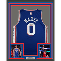 Framed Autographed/Signed Tyrese Maxey 35x39 Philadelphia 76ers Sixers Blue Authentic Basketball Jersey Fanatics COA
