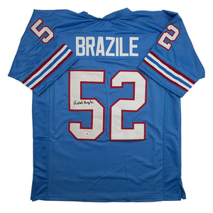 Autographed/Signed Robert Brazile Houston Blue Football Jersey JSA COA