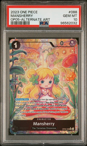 Graded 2023 One Piece Mansherry #088 Awakening of the New Era Alt Art OP05 Trading Card Game PSA 10 Gem Mint