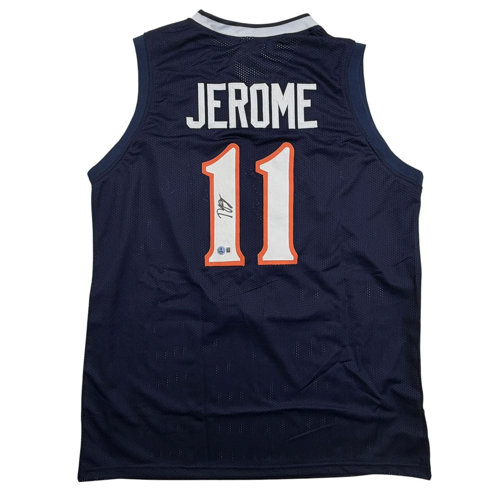Autographed/Signed Ty Jerome Virginia Blue College Basketball Jersey Beckett BAS COA