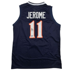 Autographed/Signed Ty Jerome Virginia Blue College Basketball Jersey Beckett BAS COA