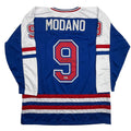 Autographed/Signed Mike Modano Team USA Blue Hockey Jersey Beckett BAS COA
