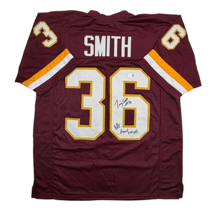 Autographed/Signed Timmy Smith Washington Maroon Football Jersey Beckett BAS COA