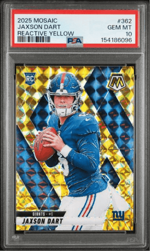 Graded 2025 Panini Mosaic Jaxson Dart #362 Reactive Yellow Rookie RC Football Card PSA 10 Gem Mint