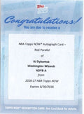 2026 Topps Now AJ Dybantsa #ADYBA Red Auto /5 Wizards 1st Overall 2026 NBA Draft Selection Washington Wizards Rookie RC Redemption Card
