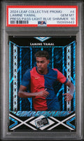 Graded 2024 Leaf Collective Promo Lamine Yamal #4 Press Pass Light Blue Shimmer Soccer Card PSA 10 Gem Mint