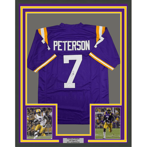 Framed Autographed/Signed Patrick Peterson 35x39 LSU Purple College Football Jersey JSA COA