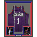 Framed Autographed/Signed Tracy McGrady 35x39 Toronto Raptors Purple Mitchell & Ness Authentic Basketball Jersey Fanatics COA