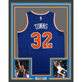 Framed Autographed/Signed Karl-Anthony Towns 35x39 New York Knicks Blue Authentic Basketball Jersey Fanatics COA
