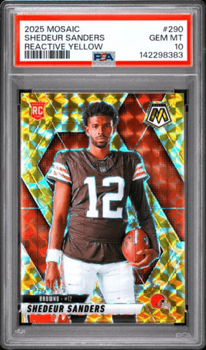 Graded 2025 Panini Mosaic Shedeur Sanders #290 Reactive Yellow Rookie RC Football Card PSA 10 Gem Mint