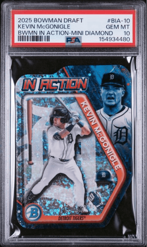 Graded 2025 Topps Bowman Draft Kevin McGonigle #BIA10 Bowman In Action Mini Diamond /150 Rookie RC Baseball Card PSA 10 Gem Mint