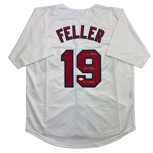 Autographed/Signed Bob Feller Cleveland White Baseball Jersey JSA COA