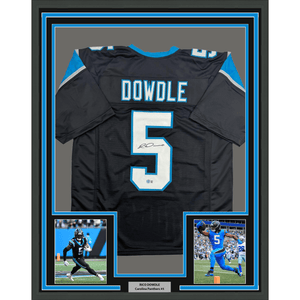 Framed Autographed/Signed 35x39 Rico Dowdle Carolina Black Football Jersey Beckett BAS COA