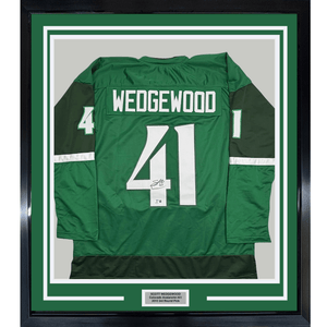 Framed Autographed/Signed Scott Wedgewood 35x39 Colorado Green St. Patrick's Day Hockey Jersey Beckett BAS COA